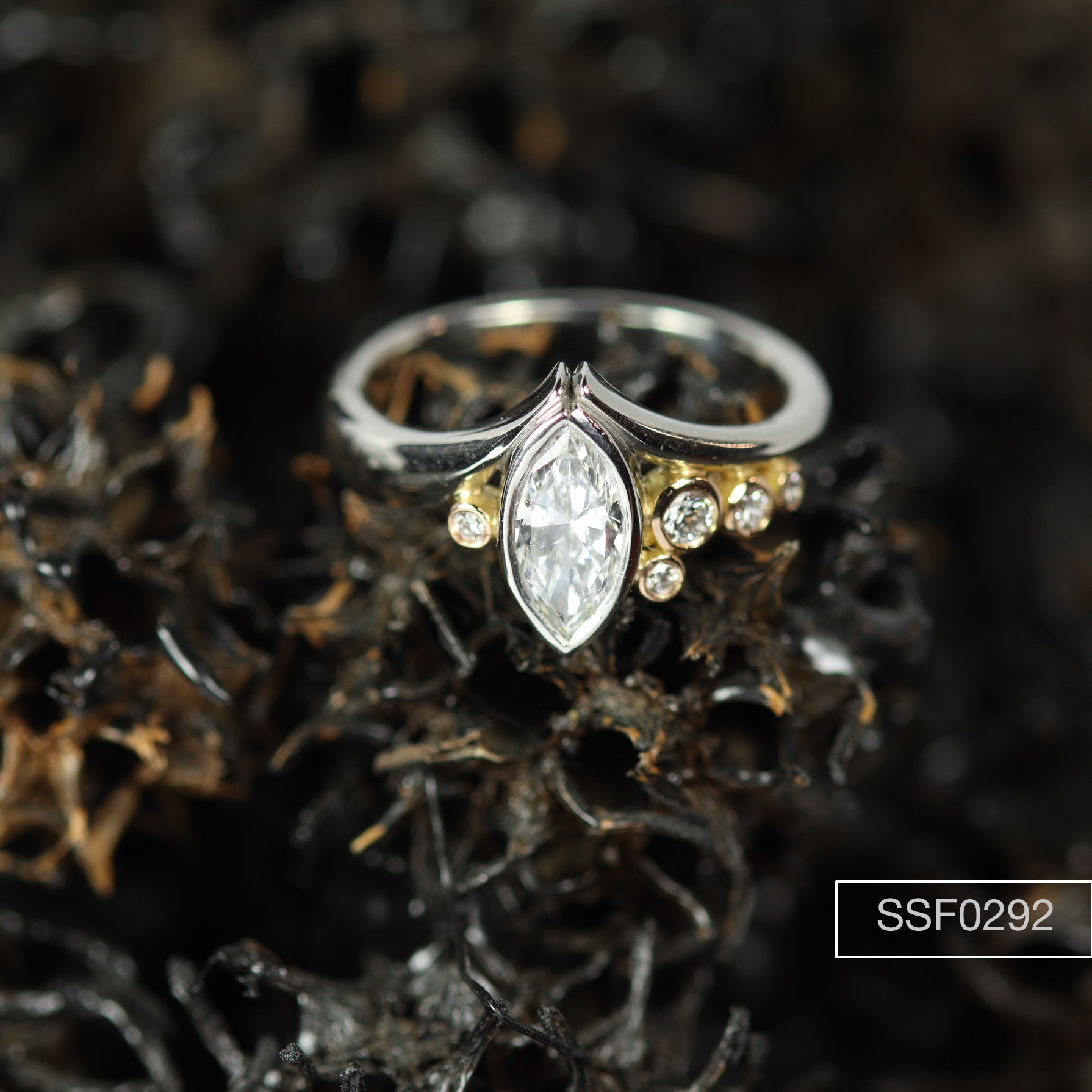0.80ct marquise cut Diamond in Platinum & 18ct rose Gold.