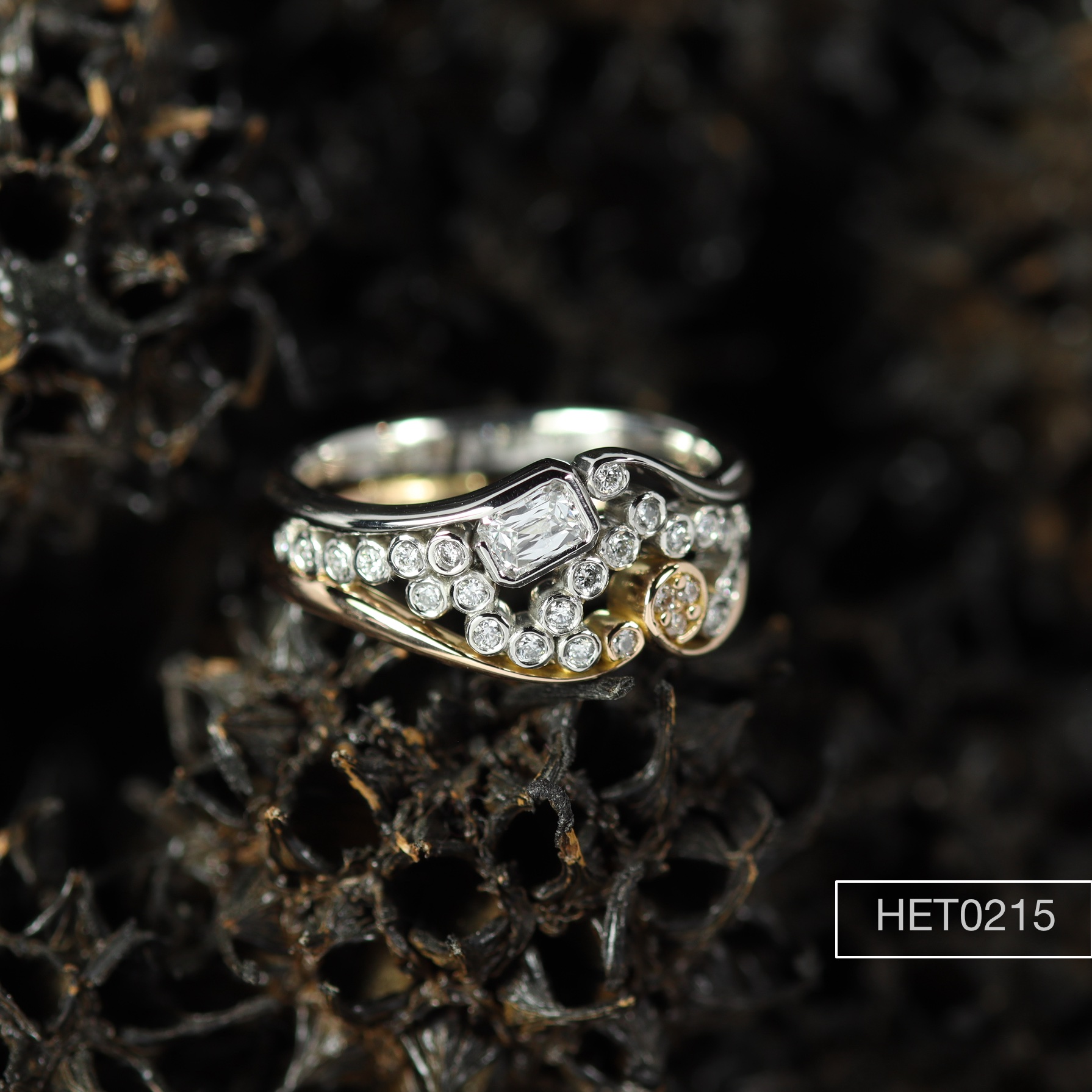 Palladium & 18ct Rose Gold, Diamond set ring.